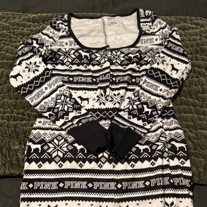 Black and White PINK Patterned Long Sleeve Christmas Onesie